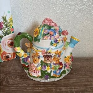 Mercuries 1990’s Rabbits House Whimsical Cottagecore Ceramic Teapot with Lid